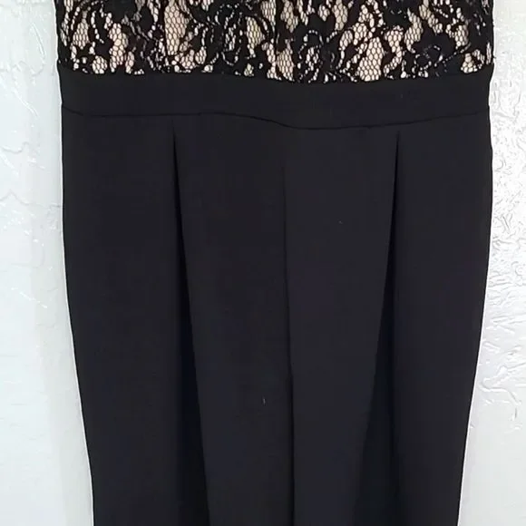 Francescas Black Lace Halter Jumpsuit Wide Leg Formal Chic Size M Y2K Cocktail - Picture 6 of 16